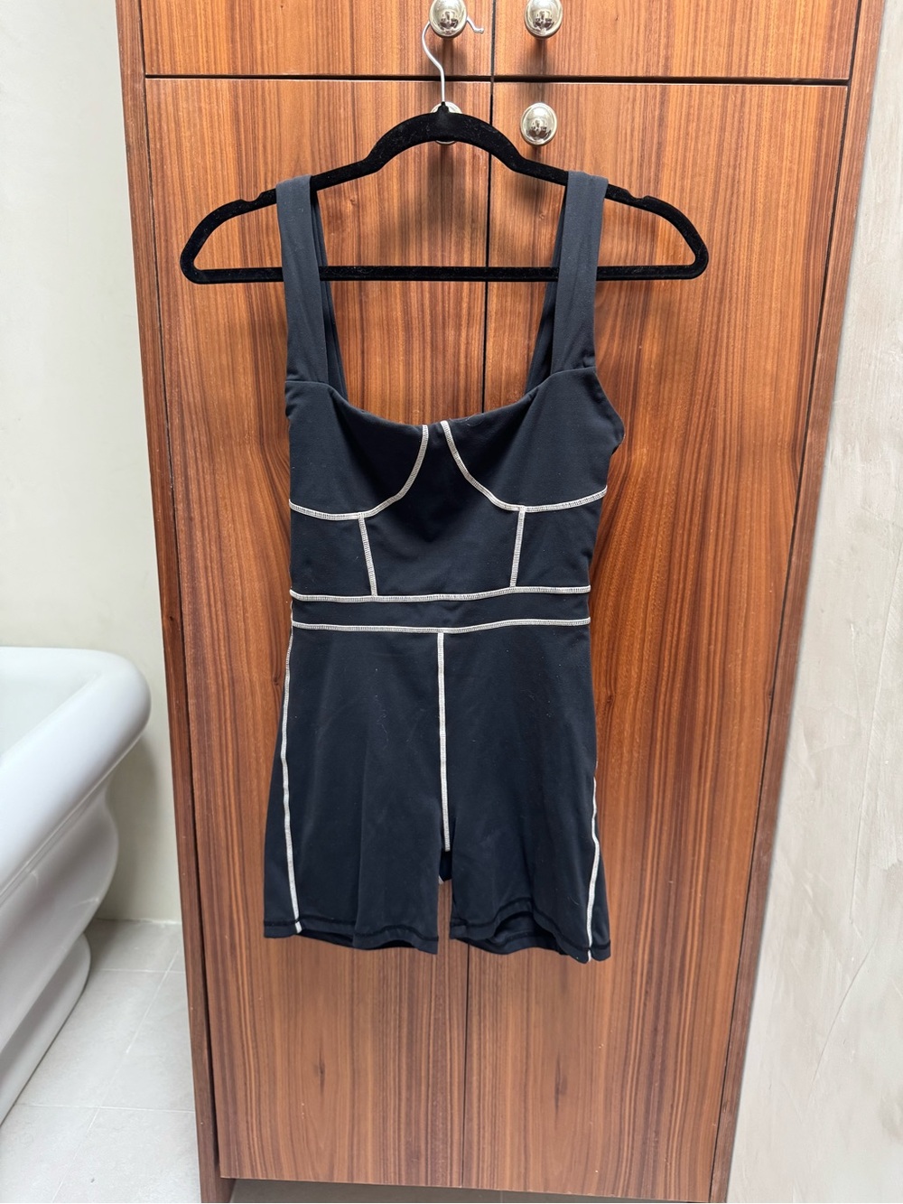 WeWoreWhat Black Romper with Contrast Piping